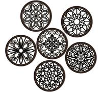 Ferraycle 6 Pieces Thicken Rustic Wall Decor Farmhouse Wall Art Wooden Round Art Hanging Decoration Hollow Carved for Living Room Bedroom Kitchen Office Apartment Hallway(Black Brown)