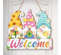 Ferraycle Spring Flower Door Sign Easter Bunny Door Decor Hello Spring Sign Welcome for Front Colorful Wooden Hanging Decorations for Home Indoor Outdoor Farmhouse (Gnome)