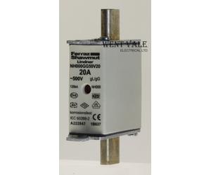 Ferraz Shawmut Lindner - NH000GG50V20 - 20A gG Bladed Centre Tag HRC Fuse New
