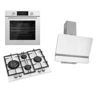 Ferre 60cm Electric Built-in Oven & Gas Hob & Chimney Cooker Hood Pack - Dual Plane - White
