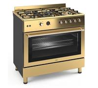 Ferre F9S50GF-GI-RETRO 90cm Gas Range Cooker With Double Turbo Fan & 5 Burner(1 Wok) Gas Hob - Gold
