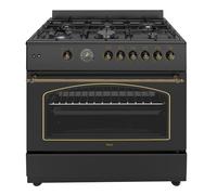 Ferre F9S60GF-BL-RETRO 90cm Gas Range Cooker With Double Turbo Fan & 6 Burner(1 Wok) Gas Hob - Black