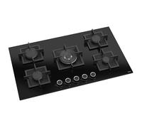 Ferre SC045-90cm Built-in Gas Hob - 5 Burners - Cast Iron Pan Supports - Wok Burner - Black Glass