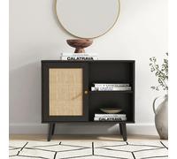 Ferrero Cabinet - 1 Door - Black and Woven Rattan