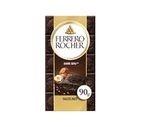 Ferrero Rocher Dark Chocolate and Hazelnut Bar, Chocolate Bars, 55 Percent Dark Chocolate with Crunchy Whole Hazelnut and Cocoa Filling, (90g)
