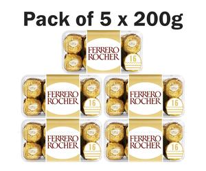 Ferrero Rocher Hazelnut Chocolate Milk Crisp Wafer T16 Gift Box Pack of 5 x 200g