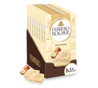 FERRERO ROCHER White Chocolate Tablet with Hazelnut Filling, Creamy & Crunchy Texture, 3.1oz / 90g, Pack of 8 Perfect for Sharing with Family and Friends