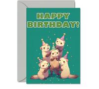 Ferret Birthday Cards for Her Him - Party Animals Pyramid - Happy Birthday Card for Mum Dad Brother Sister Auntie Uncle Cousin Friend Family Colleague A5 Bday Greeting Cards