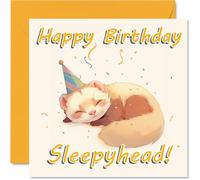 Ferret Birthday Cards - Sleepy Animals - Happy Birthday Card for Son Daughter Brother Sister Grandson Granddaughter Niece Nephew Cousin, 145mm Bday Greeting Cards