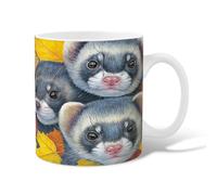 Ferret Ceramic Coffee Mug, Animal Realistic Leaf Autumn Autumn Brown Novelty Work Drinking Mugs with Handle Gift for Friends Family Co-Worker Lovers Eldership Senior 15 Oz