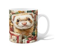 Ferret Ceramic Coffee Mug, Christmas Fanciful Presents Pine Cones Christmas Green Novelty Tea Mug with Handle Gift for Friends Family Lovers Eldership Senior Co-Worker 11 Oz