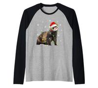 Ferret Christmas Lights Funny Santa Hat Animal Lover Xmas Raglan Baseball Tee