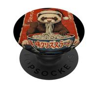 Ferret Eating Ramen Noodles Ukiyo-e Inspired Christmas PopSockets Adhesive PopGrip