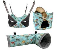 Ferret Hammock Set for cage Cage Accessories 3 Style,Double Hammock or Square House and Tunnel Bed for Guinea Pig (Green)