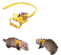 Ferret Harness and Leash Set Cute Dinosaur Design Soft Mesh Small Pet Harness Vest with Safe Bell Walking Clothes for Small Animals Ferret Rabbit Guinea Pig Squirrels (Yellow)