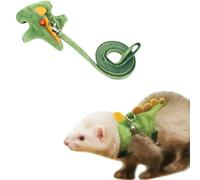 Ferret Harness and Leash Set Cute Dinosaur Design Soft Mesh Small Pet Harness Vest with Safe Bell Walking Clothes for Small Animals Ferret Rabbit Guinea Pig Squirrels (Green)