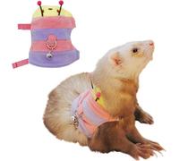 Ferret Harness Leash Cute Bee Cosplay Soft Fleece Vest Outfit with Safe Bell Adjustable Traction Rope Outdoor Walking Training for Guinea Pig Rat Bearded Dragon Kitten (Pink)