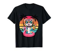 Ferret Sunglasses Beach Summer Vacation Pool Float Flamingo T-Shirt