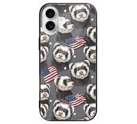 Ferret U.S. Flag Glass Phone Cases Compatible with iPhone 16 Plus | Novelty Funny Protective Cover 16/16 Plus/16 Pro/16 Pro Max/16 E