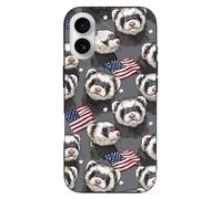 Ferret U.S. Flag Printed Phone Cover Case Compatible with iPhone 16/16 Plus/16 Pro/16 Pro Max/16 E Funny Lightweight TPU Phones Protector