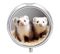 Ferrets Pill Box Small Round Pill Case Portable Travel Pill Container Multi-Functional Moisture Proof Metal Medicine Pill Organizer Box for Vitamins Fish Oil