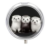 Ferrets Pill Box Small Round Pill Case Portable Travel Pill Container Multi-Functional Moisture Proof Metal Medicine Pill Organizer Box for Vitamins Fish Oil