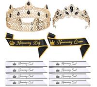 Ferreve 12 Pcs Homecoming Sashes and Crowns Set Homecoming King and Queen Crown Metal Tiara Royal Prom Court Sash for Men Women University Party Accessories(Black)