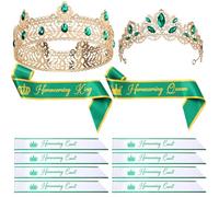 Ferreve 12 Pcs Homecoming Sashes and Crowns Set Homecoming King and Queen Crown Metal Tiara Royal Prom Court Sash for Men Women University Party Accessories(Green)