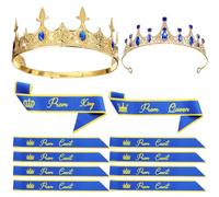 Ferreve 12 Pcs Prom King Queen Crowns Set with Sashes Prom Court Crown Tiara Sash for 2025 Graduation Party Cosplay(Blue)