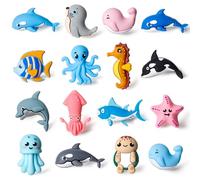 Ferreve 16 Pcs 3D Beads Silicone Focal Beads for Keychain Making Pens for Beadable Keychain DIY Crafts Necklace Bracelet Phone Chain Charms Jewelry Making(Sea Animals)