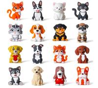 Ferreve 16 Pcs 3D Beads Silicone Focal Beads for Keychain Making Pens for Beadable Keychain DIY Crafts Necklace Bracelet Phone Chain Charms Jewelry Making (Cat and Dog)