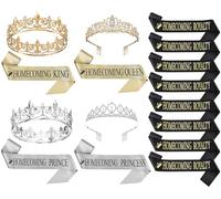 Ferreve 16 Pcs Halloween Costume Prom King and Queen Crown Tiara Homecoming Prince Princess Prom Court Sash Favors Cosplay Birthday