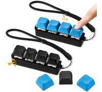 Ferreve 2 Pcs Keyboard Fidget Toys Fidget Clicker Keyboard Four-Button Clicker Keychain Button ADHD Stress Relief Gifts for Adult to Relief Stress Pass The Time(Black, Blue)