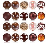 Ferreve 20 Pcs Chunky Bubblegum Beads 20mm Focal Beads Pen Beads Large Rhinestone Pearl Beads Christmas Beads for Pen School Jewelry Making Keychain Craft Making (Brown)