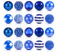 Ferreve 20 Pcs Chunky Bubblegum Beads 20mm Focal Beads Pen Beads Large Rhinestone Pearl Beads Christmas Beads for Pen School Jewelry Making Keychain Craft Making (Dark Blue)