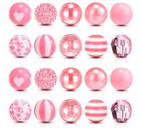 Ferreve 20 Pcs Chunky Bubblegum Beads 20mm Focal Beads Pen Beads Large Rhinestone Pearl Beads Christmas Beads for Pen School Jewelry Making Keychain Craft Making (Pink)