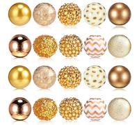 Ferreve 20 Pcs Chunky Bubblegum Beads 20mm Focal Beads Pen Beads Large Rhinestone Pearl Beads Christmas Beads for Pen School Jewelry Making Keychain Craft Making (Gold)