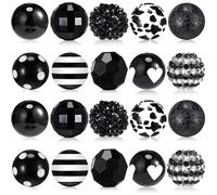 Ferreve 20 Pcs Chunky Bubblegum Beads 20mm Focal Beads Pen Beads Large Rhinestone Pearl Beads Christmas Beads for Pen School Jewelry Making Keychain Craft Making (Black)