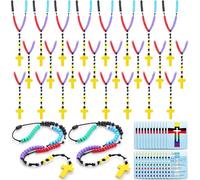 Ferreve 24 Set The Salvation Story Rosary Craft Kit Make Your Own Beaded Rosary Kit Bulk Salvation Necklace with Christian Bible Cards Sunday School Crafts for Kids and Home Activities