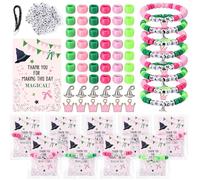 Ferreve 24 Sets Pink and Green Party Favors Beads Bracelet Making Kit Friendship Bracelets for Witch Princess Birthday Teen Girls Crafts Activities