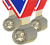 Ferreve 30 Pcs Easter Award Medal Bunny Run Medals Award 2 Inch Gold Easter Run Medals with Red White and Blue Neck Ribbons for Kids Bunny Run Games Rabbit Run Easter Party Supplies
