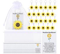 Ferreve 30 Set Inspirational Positive Sunflower Keychains End of the Year Gifts Bulk Motivation Employee Appreciation with Funny Card Organza Bag Gifts for Coworker Staff, Yellow, Blue, White
