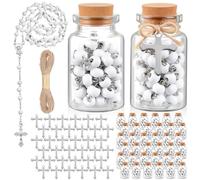 Ferreve 36 Sets Rosary Bottle Baptism Beads Bulk Baptism Favors Set White Scented Wood Beads Necklace Party First Communion Gifts for Recuerdos De Bautizo Primera