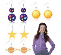 Ferreve 4 Pairs Teacher Earrings for Women Cute Moon Star Space Planet Drop Dangle Earrings Acrylic Sun Fun Earrings for Teacher Gifts