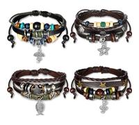 Ferreve 4 Pcs Fairy Grunge Bracelets Fairycore Accessories Multilayer Leather Beaded Bracelets Jewelry for Women