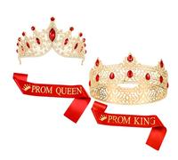 Ferreve 4 Pcs Prom King and Queen Crowns and Sashes Set Prom King and Queen Tiara Sash for Graduation Homecoming Costume Wedding Birthday (Red)