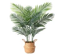 Ferrgoal Artificial Plants Areca Palm Trees with Seagrass Basket 110cm Large Faux Plastic Plants,UV Resistant Rated Fake Tree for Home Indoor Outdoor Bedroom Decor 1Pcs