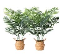 Ferrgoal Tall Artificial Plants Areca Palm Trees with Seagrass Basket 110cm Large Fake Faux Plastic Plants for Home Indoor Bedroom Decor 2Pcs