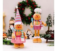 Ferricult 2Pcs Gingerbread Plush Boy Girl Gingerbread Decor with Retractable Legs Cute Christmas Ornaments for Door Window Table Holiday, Xmas Decor