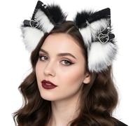 Ferricult Animal Ears, Plush Fox Ears with Bendable Metal Frame for Cosplay, Rave, Gothic Festival Outfits, White, Día de Pascua